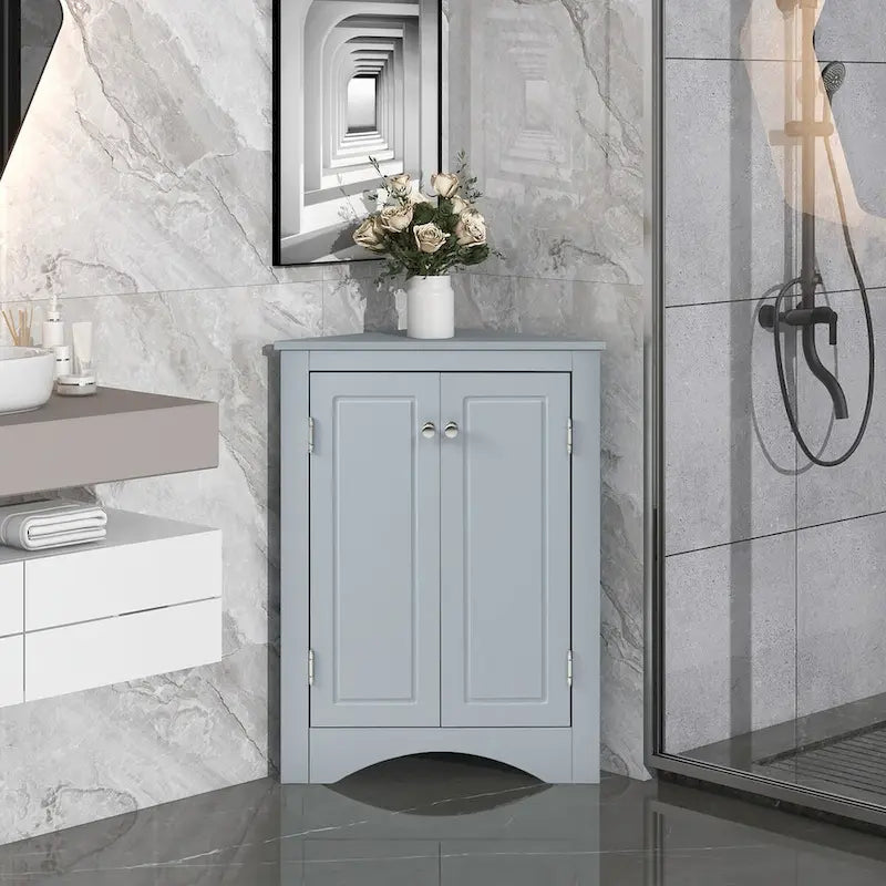 Meuble de rangement triangulaire pour salle de bain avec étagères réglables, meuble sur pied
