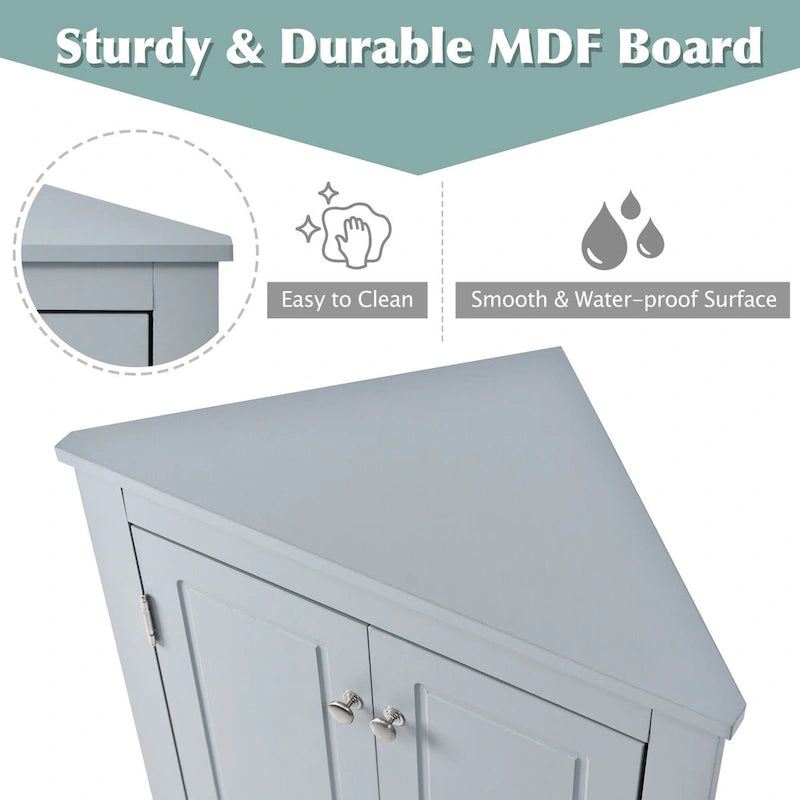 Meuble de rangement triangulaire pour salle de bain avec étagères réglables, meuble sur pied
