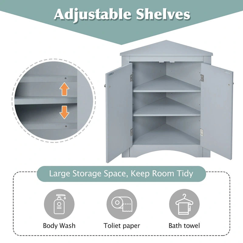 Meuble de rangement triangulaire pour salle de bain avec étagères réglables, meuble sur pied