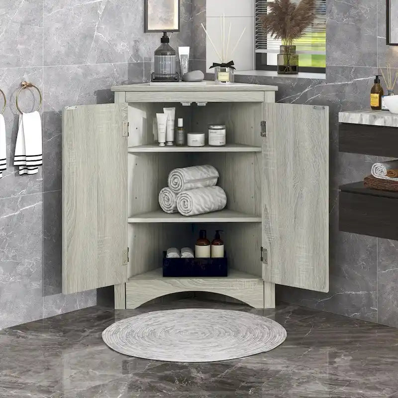 Meuble de rangement triangulaire pour salle de bain avec étagères réglables, meuble sur pied