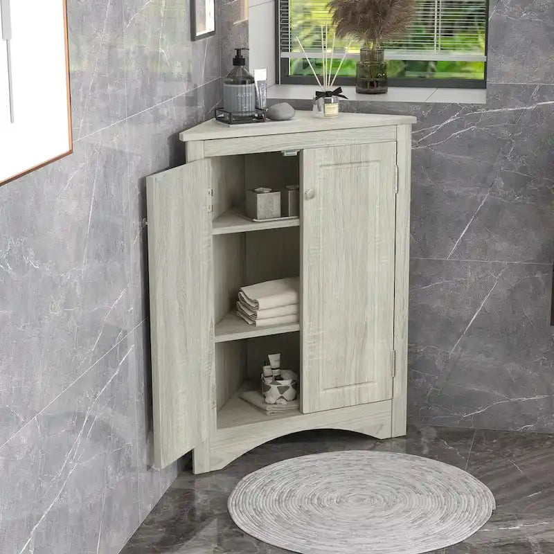 Meuble de rangement triangulaire pour salle de bain avec étagères réglables, meuble sur pied