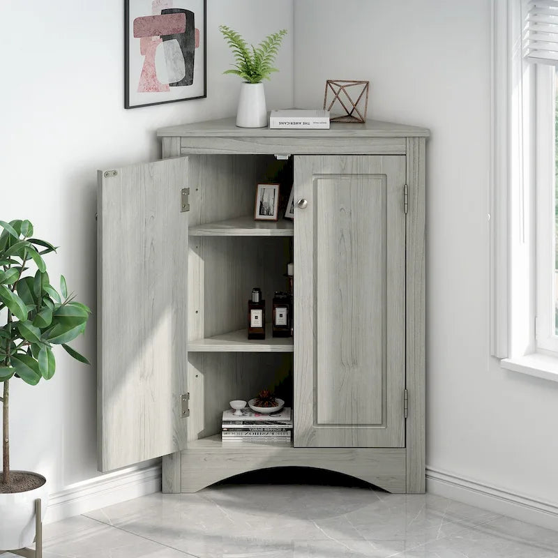 Meuble de rangement triangulaire pour salle de bain avec étagères réglables, meuble sur pied