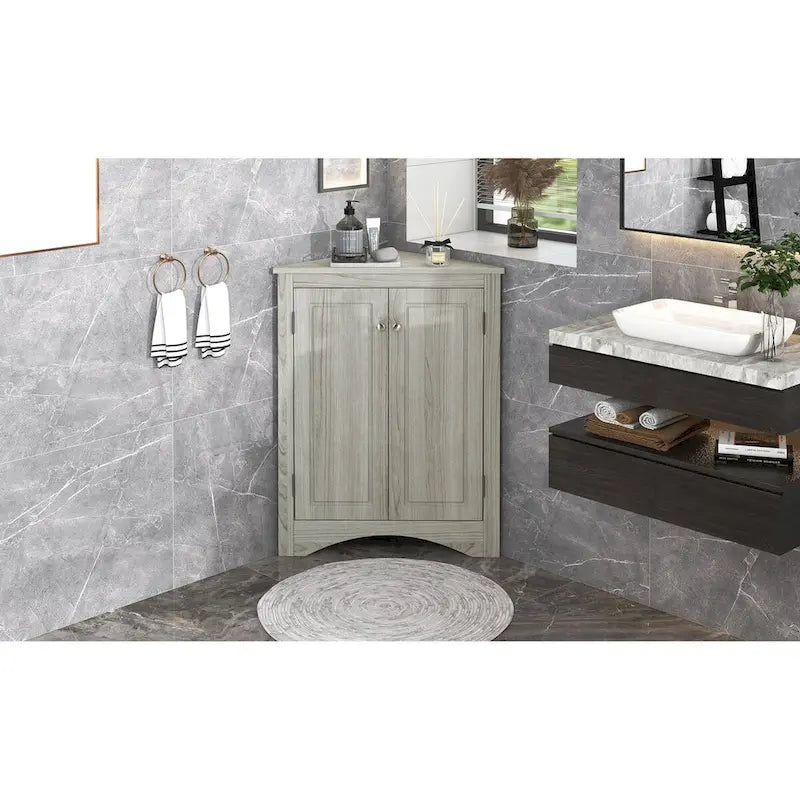 Meuble de rangement triangulaire pour salle de bain avec étagères réglables, meuble sur pied