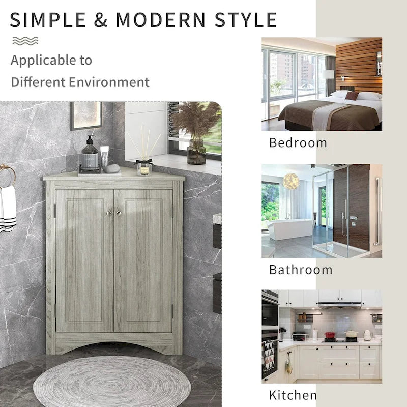 Meuble de rangement triangulaire pour salle de bain avec étagères réglables, meuble sur pied