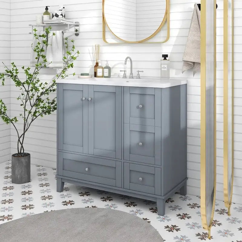 Meuble-lavabo moderne de 91 cm (36 pouces) avec port USB et plan de travail en résine.