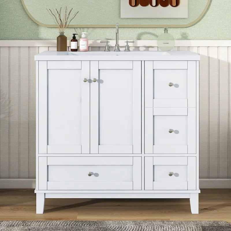 Meuble-lavabo moderne de 91 cm (36 pouces) avec port USB et plan de travail en résine.