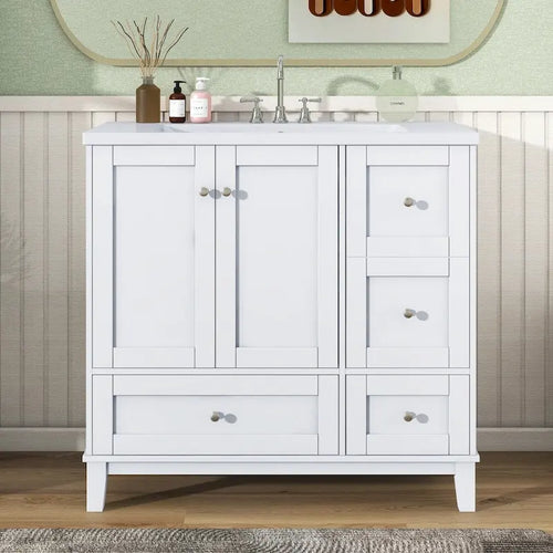 Meuble-lavabo moderne de 91 cm (36 pouces) avec port USB et plan de travail en résine.
