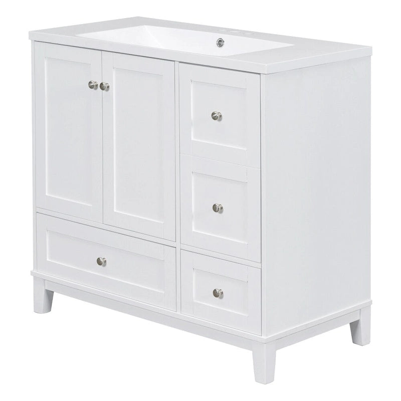 Meuble-lavabo moderne de 91 cm (36 pouces) avec port USB et plan de travail en résine.