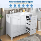 Meuble-lavabo moderne de 91 cm (36 pouces) avec port USB et plan de travail en résine.