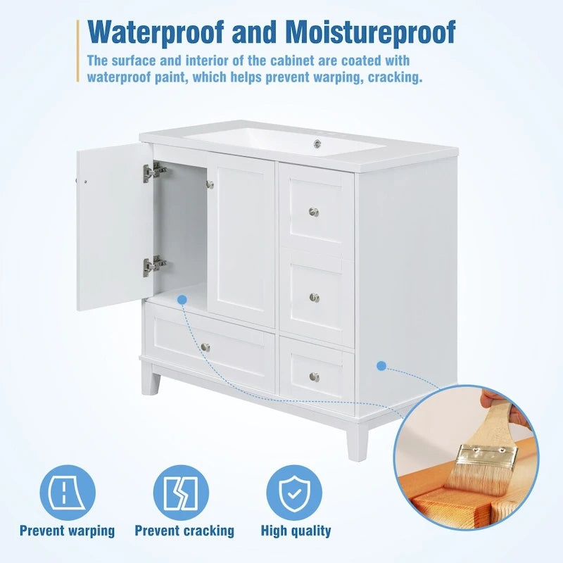 Meuble-lavabo moderne de 91 cm (36 pouces) avec port USB et plan de travail en résine.
