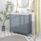 Meuble-lavabo moderne de 91 cm (36 pouces) avec port USB et plan de travail en résine.