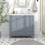 Meuble-lavabo moderne de 91 cm (36 pouces) avec port USB et plan de travail en résine.