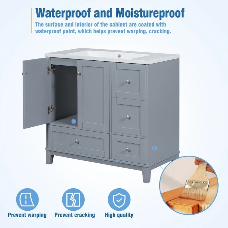 Meuble-lavabo moderne de 91 cm (36 pouces) avec port USB et plan de travail en résine.