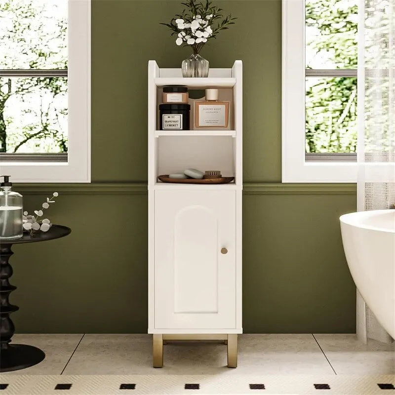 Meuble de rangement d'angle pour salle de bain, petit modèle avec porte et étagères - 20 cm (P) x 20 cm (L) x 83 cm (H)