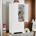 Meuble de rangement de salle de bain de 63 cm de haut, avec deux portes et tiroirs, étagère réglable, panneaux MDF, blanc
