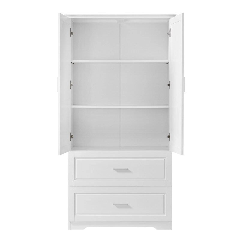 Meuble de rangement de salle de bain de 63 cm de haut, avec deux portes et tiroirs, étagère réglable, panneaux MDF, blanc