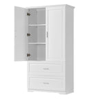 Meuble de rangement de salle de bain de 63 cm de haut, avec deux portes et tiroirs, étagère réglable, panneaux MDF, blanc