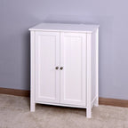 Armoire de rangement au sol pour salle de bain avec double porte et étagère réglable, blanche