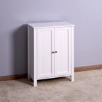Armoire de rangement au sol pour salle de bain avec double porte et étagère réglable, blanche
