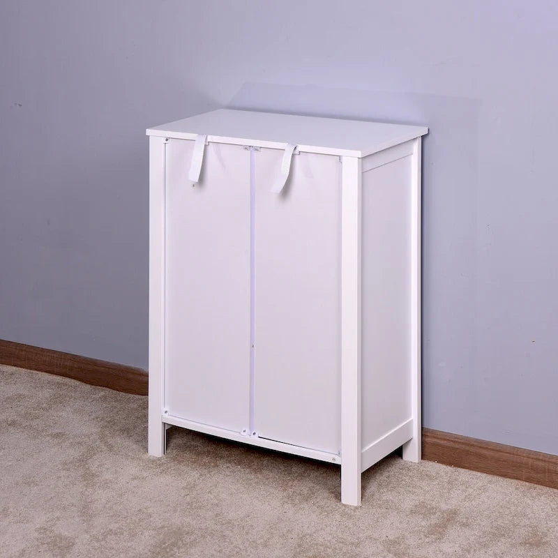 Armoire de rangement au sol pour salle de bain avec double porte et étagère réglable, blanche