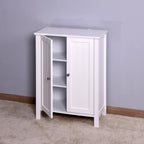 Armoire de rangement au sol pour salle de bain avec double porte et étagère réglable, blanche