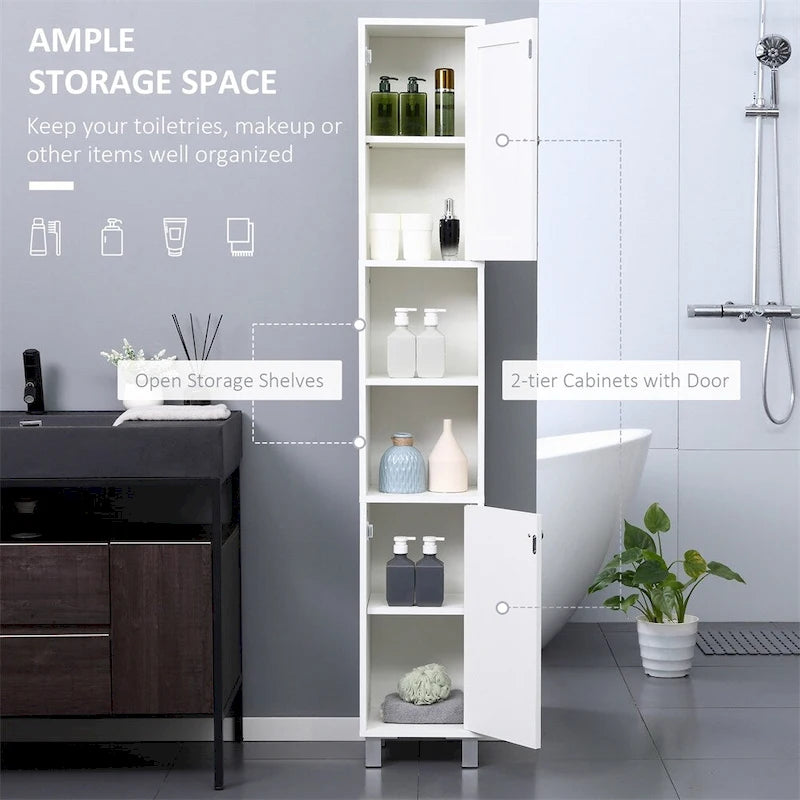 Armoire de rangement haute pour salle de bain avec miroir, armoire colonne autoportante