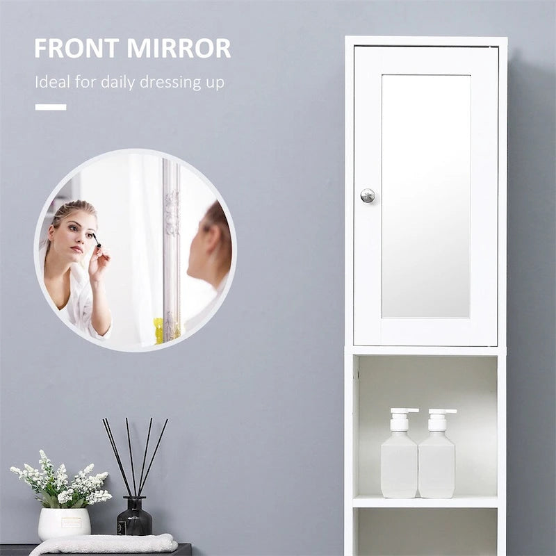 Armoire de rangement haute pour salle de bain avec miroir, armoire colonne autoportante