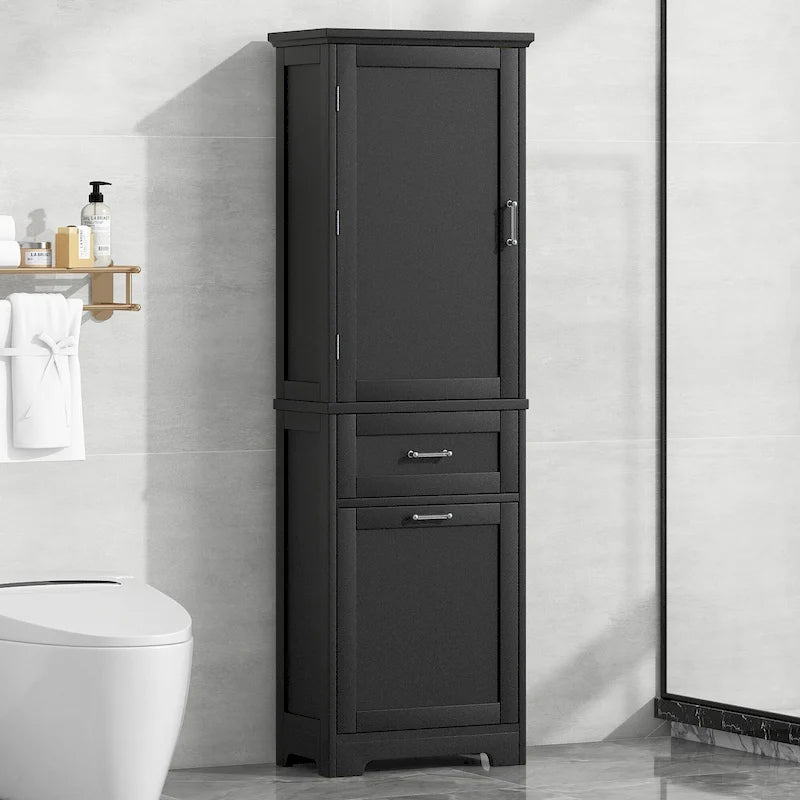 Armoire à linge de 33 cm (L) x 51 cm (P) x 173 cm (H) avec deux tiroirs de tailles différentes et une étagère réglable