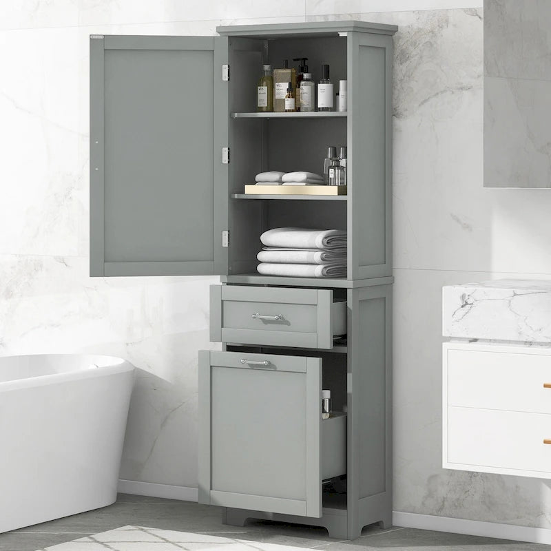 Armoire à linge de 33 cm (L) x 51 cm (P) x 173 cm (H) avec deux tiroirs de tailles différentes et une étagère réglable