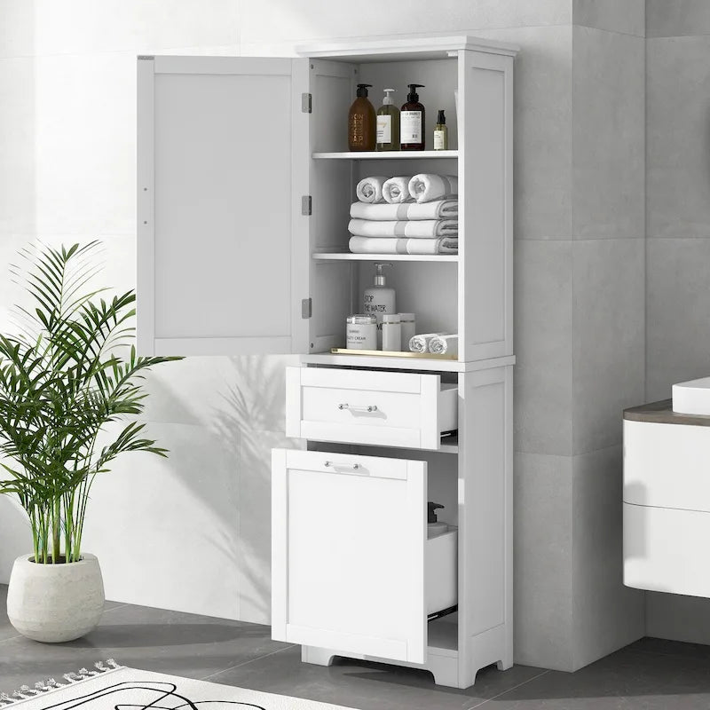 Armoire à linge de 33 cm (L) x 51 cm (P) x 173 cm (H) avec deux tiroirs de tailles différentes et une étagère réglable