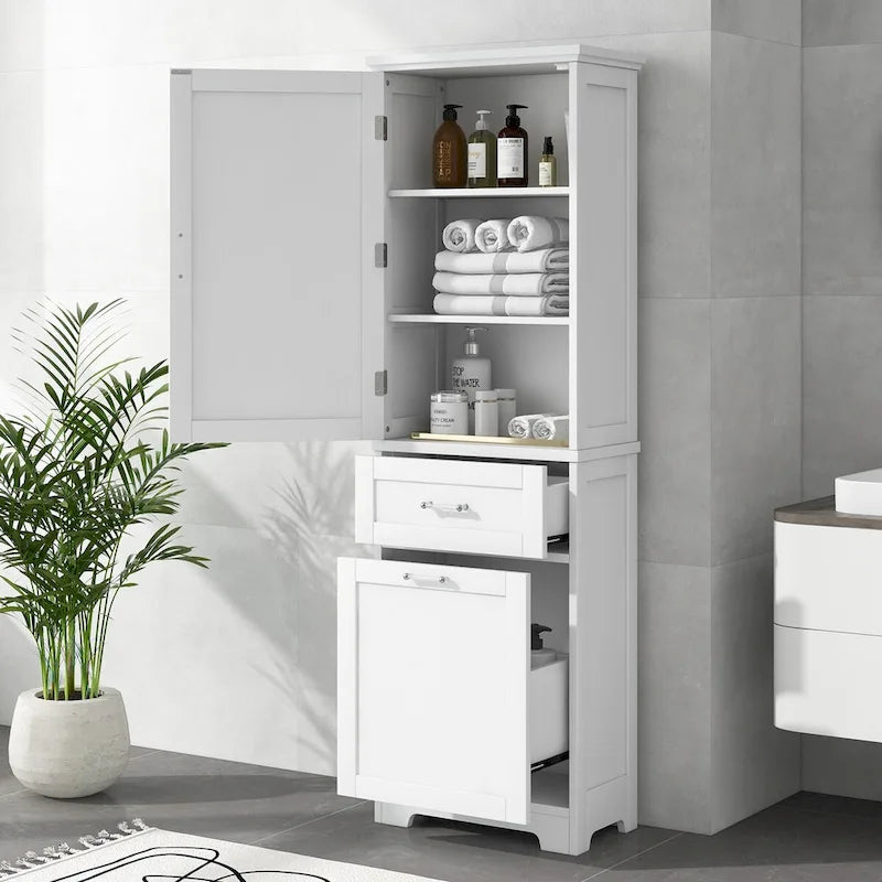 Armoire à linge de 33 cm (L) x 51 cm (P) x 173 cm (H) avec deux tiroirs de tailles différentes et une étagère réglable