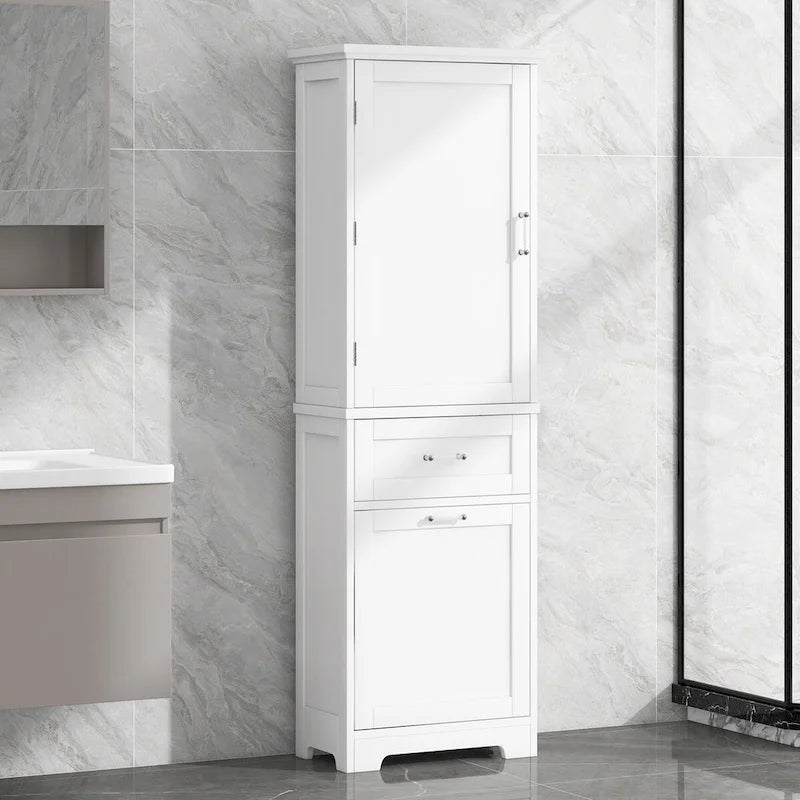 Armoire à linge de 33 cm (L) x 51 cm (P) x 173 cm (H) avec deux tiroirs de tailles différentes et une étagère réglable