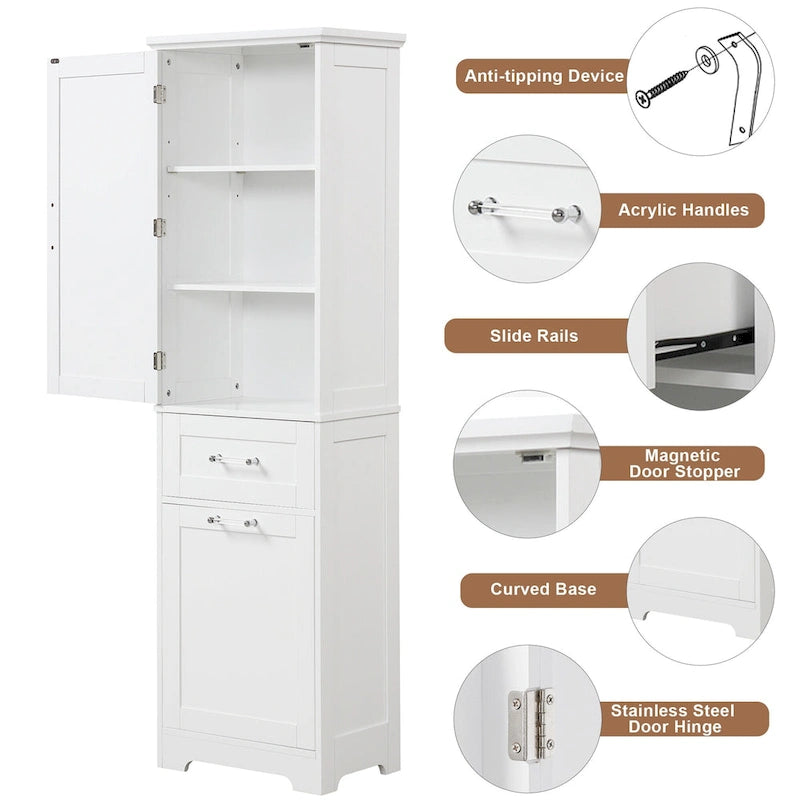Armoire à linge de 33 cm (L) x 51 cm (P) x 173 cm (H) avec deux tiroirs de tailles différentes et une étagère réglable