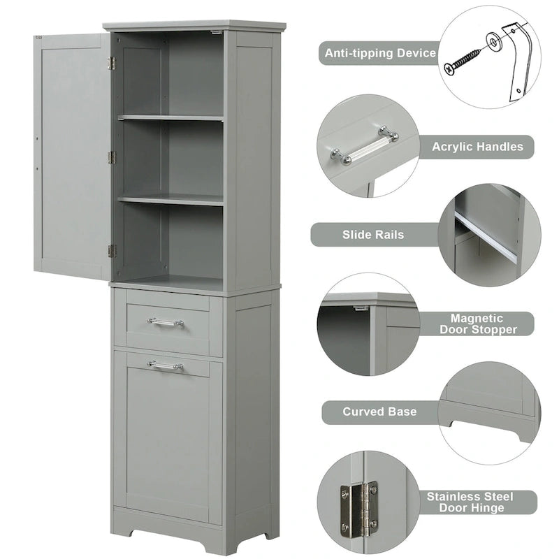 Armoire à linge de 33 cm (L) x 51 cm (P) x 173 cm (H) avec deux tiroirs de tailles différentes et une étagère réglable
