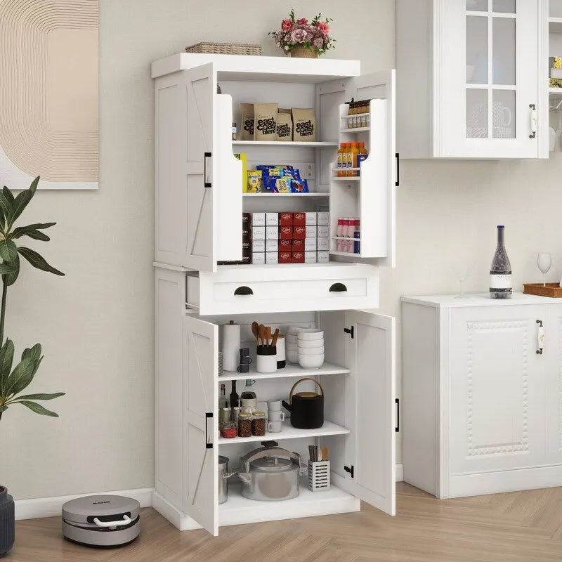 Armoire de rangement de cuisine 71 avec 4 portes, 1 tiroir et 2 étagères réglables