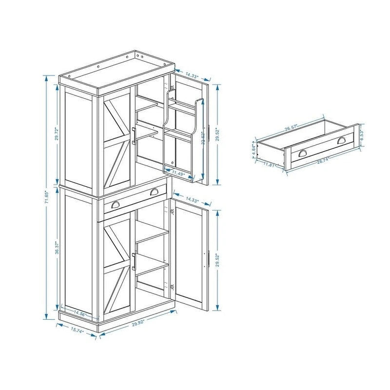 Armoire de rangement de cuisine 71 avec 4 portes, 1 tiroir et 2 étagères réglables