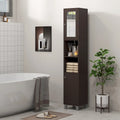 Armoire de rangement haute pour salle de bain Kleankin avec miroir, colonne de rangement autoportante en bois avec étagères réglables pour salle de bain