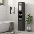 Armoire de rangement haute pour salle de bain Kleankin avec miroir, colonne de rangement autoportante en bois avec étagères réglables pour salle de bain