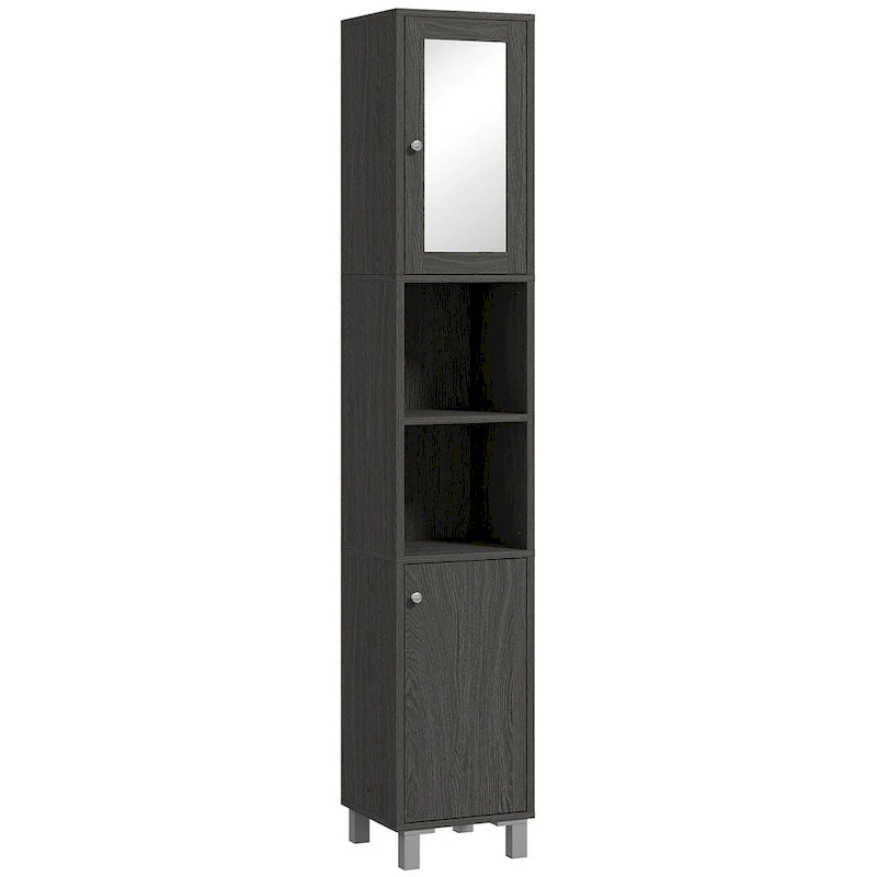 Armoire de rangement haute pour salle de bain Kleankin avec miroir, colonne de rangement autoportante en bois avec étagères réglables pour salle de bain