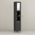 Armoire de rangement haute pour salle de bain Kleankin avec miroir, colonne de rangement autoportante en bois avec étagères réglables pour salle de bain