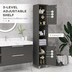 Armoire de rangement haute pour salle de bain Kleankin avec miroir, colonne de rangement autoportante en bois avec étagères réglables pour salle de bain