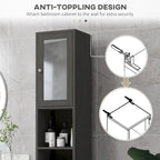 Armoire de rangement haute pour salle de bain Kleankin avec miroir, colonne de rangement autoportante en bois avec étagères réglables pour salle de bain