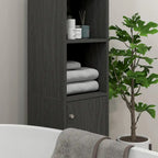 Armoire de rangement haute pour salle de bain Kleankin avec miroir, colonne de rangement autoportante en bois avec étagères réglables pour salle de bain