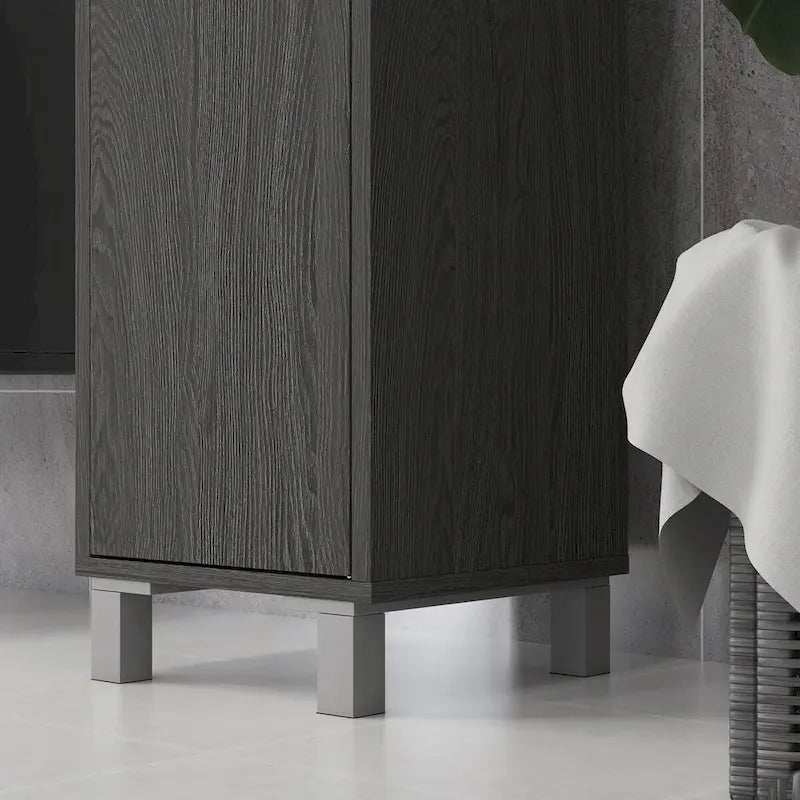 Armoire de rangement haute pour salle de bain Kleankin avec miroir, colonne de rangement autoportante en bois avec étagères réglables pour salle de bain