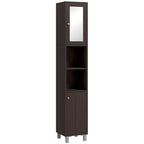 Armoire de rangement haute pour salle de bain Kleankin avec miroir, colonne de rangement autoportante en bois avec étagères réglables pour salle de bain