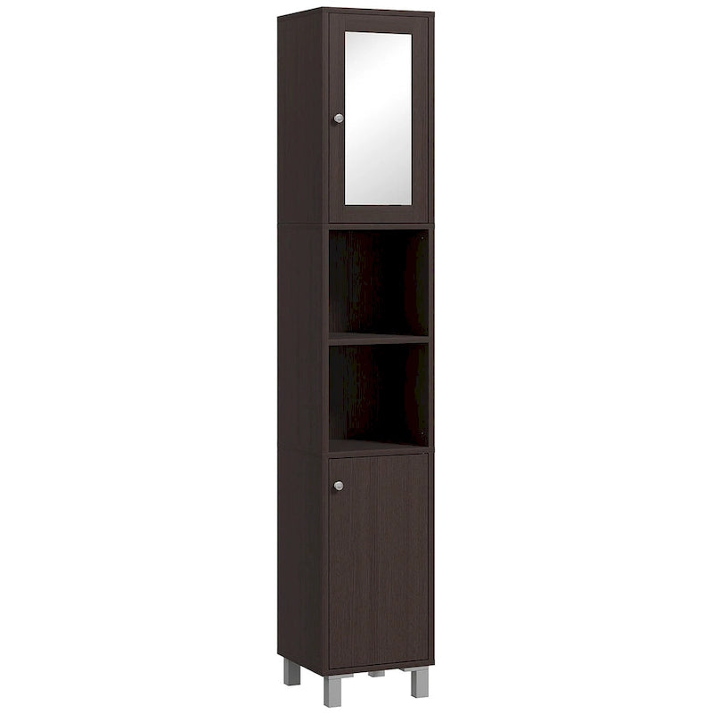 Armoire de rangement haute pour salle de bain Kleankin avec miroir, colonne de rangement autoportante en bois avec étagères réglables pour salle de bain