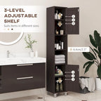 Armoire de rangement haute pour salle de bain Kleankin avec miroir, colonne de rangement autoportante en bois avec étagères réglables pour salle de bain