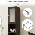 Armoire de rangement haute pour salle de bain Kleankin avec miroir, colonne de rangement autoportante en bois avec étagères réglables pour salle de bain