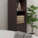 Armoire de rangement haute pour salle de bain Kleankin avec miroir, colonne de rangement autoportante en bois avec étagères réglables pour salle de bain