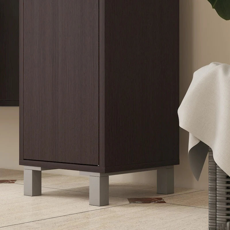 Armoire de rangement haute pour salle de bain Kleankin avec miroir, colonne de rangement autoportante en bois avec étagères réglables pour salle de bain
